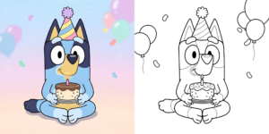 Coloriage Bluey Fête d’Anniversaire ft