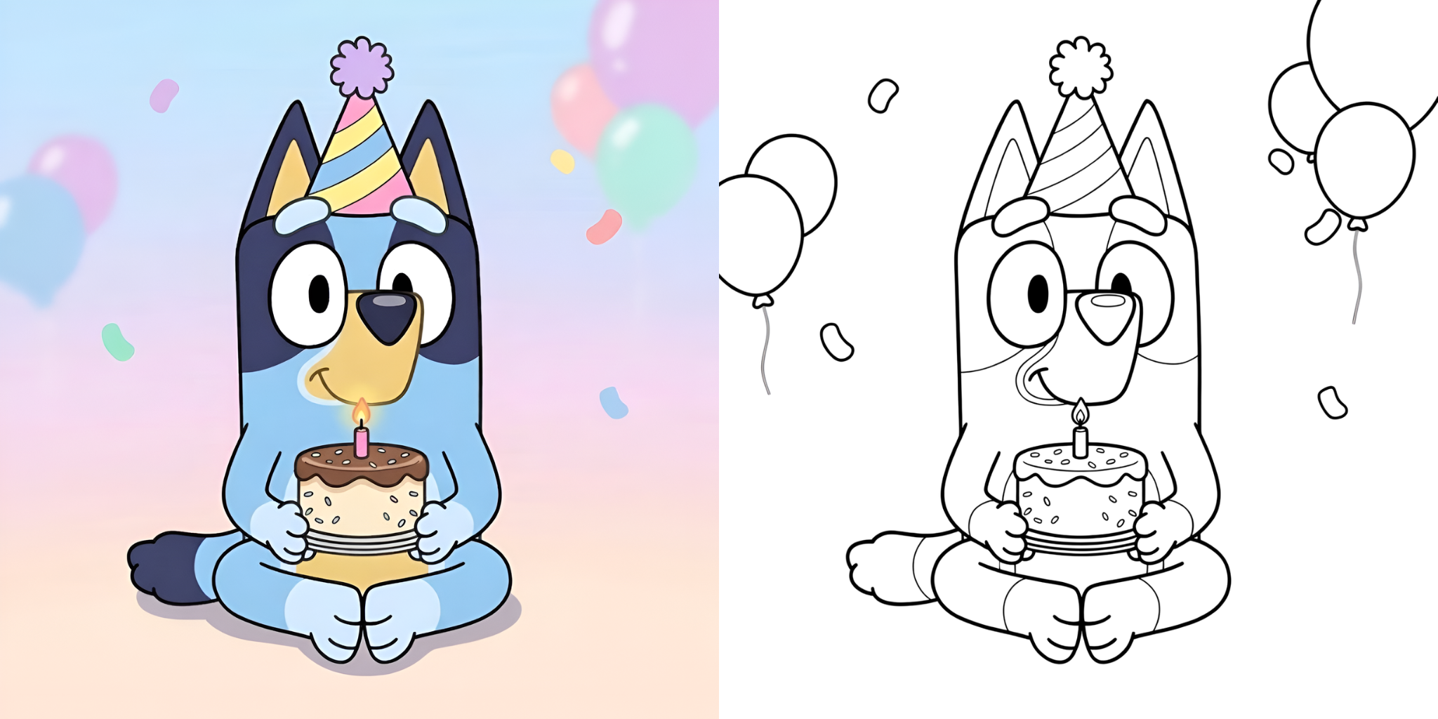 Coloriage Bluey Fête d’Anniversaire ft