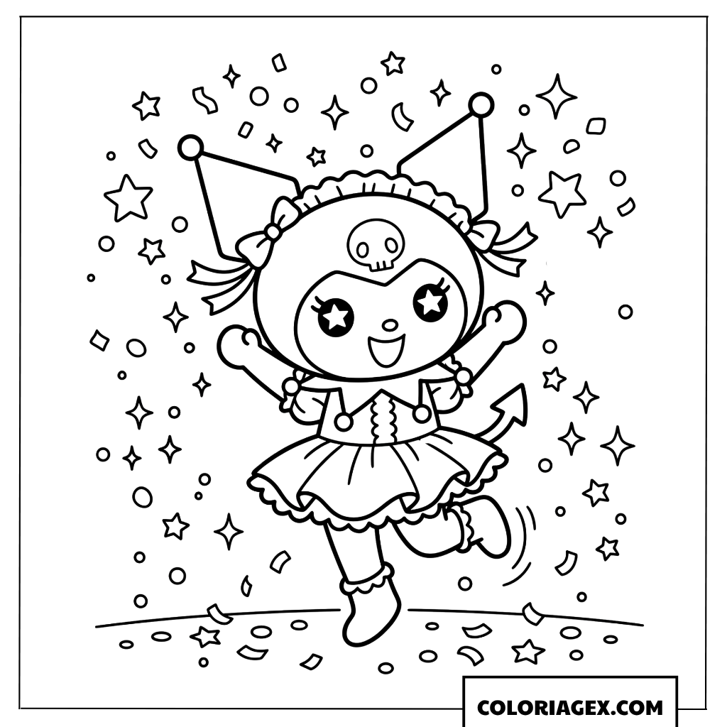 Coloriage Kuromi danse joyeuse sous les etoiles