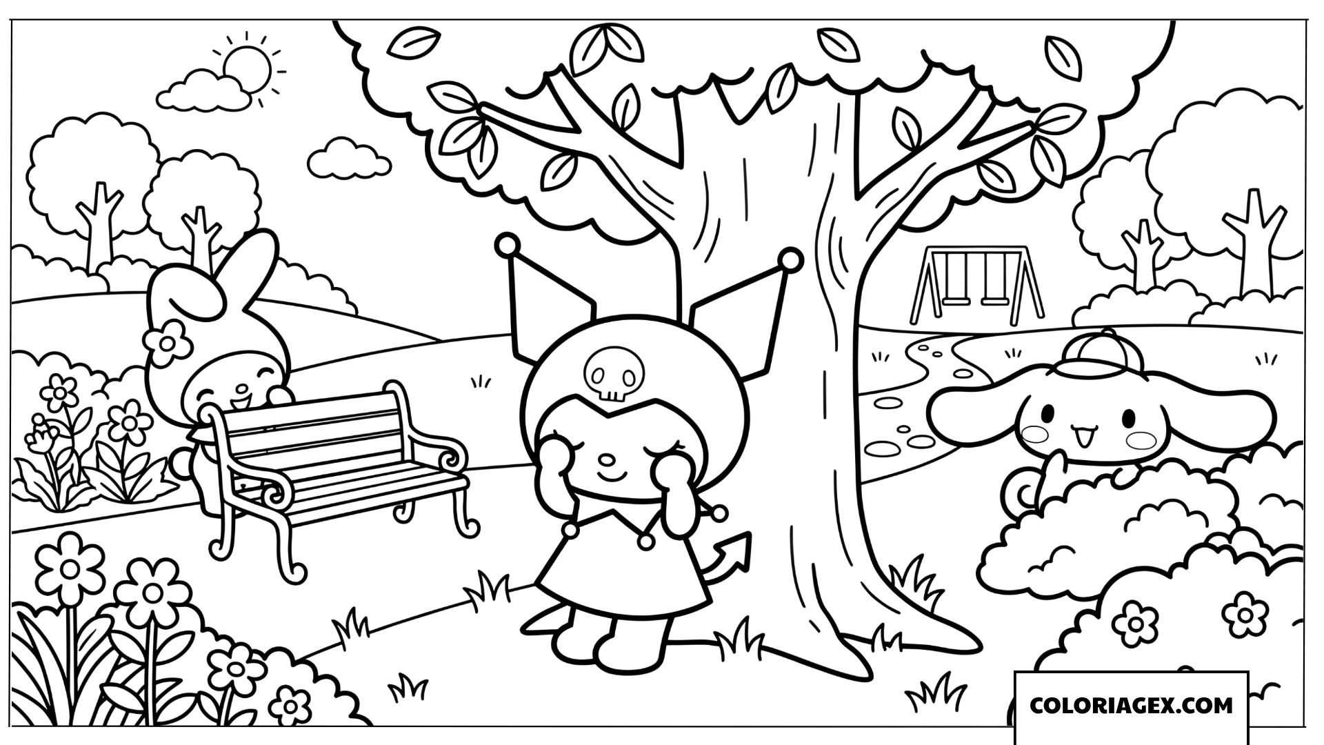 Coloriage Kuromi joue cache cache dans le parc