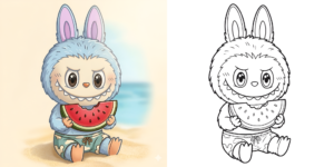 Coloriage Labubu Thèmes de Vacances ft