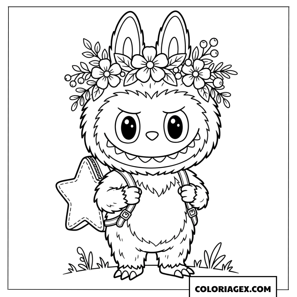 Coloriage Labubu avec couronne fleurie