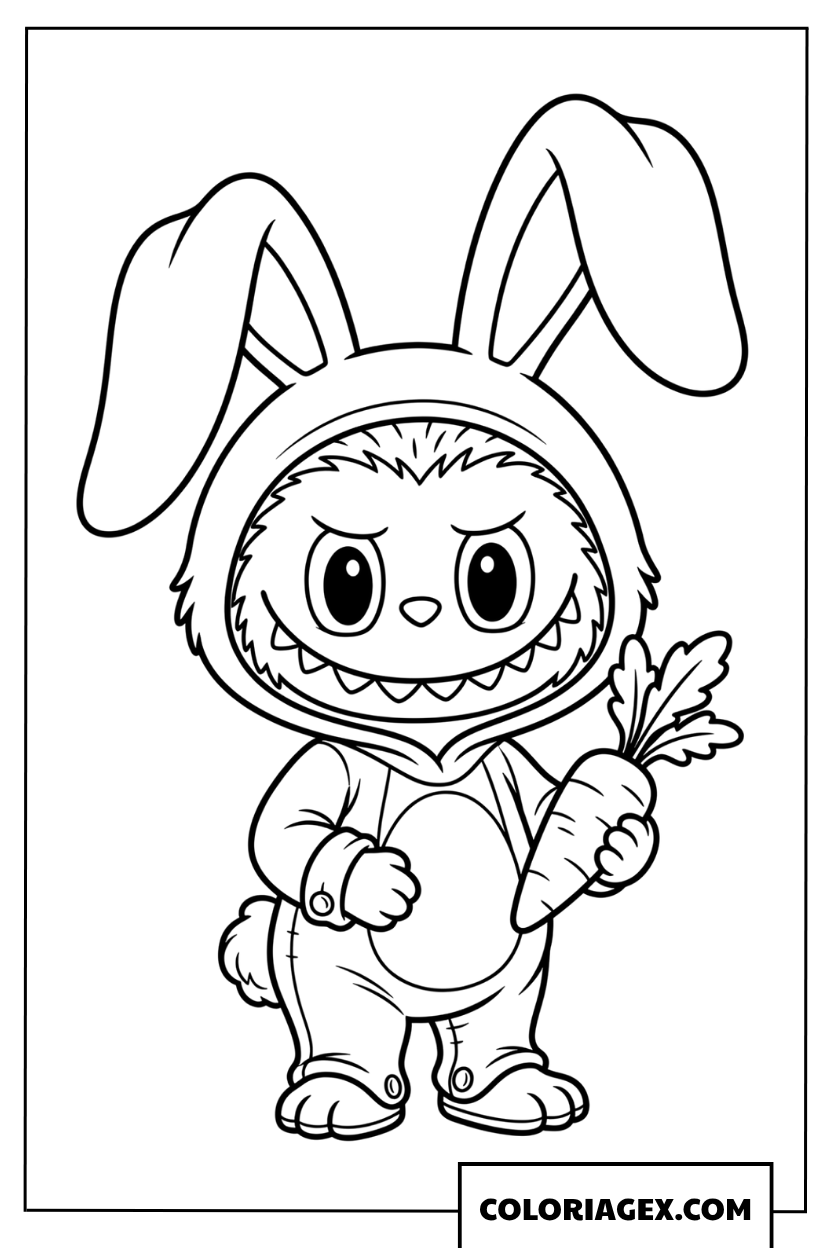 Coloriage Labubu avec un chapeau de lapin