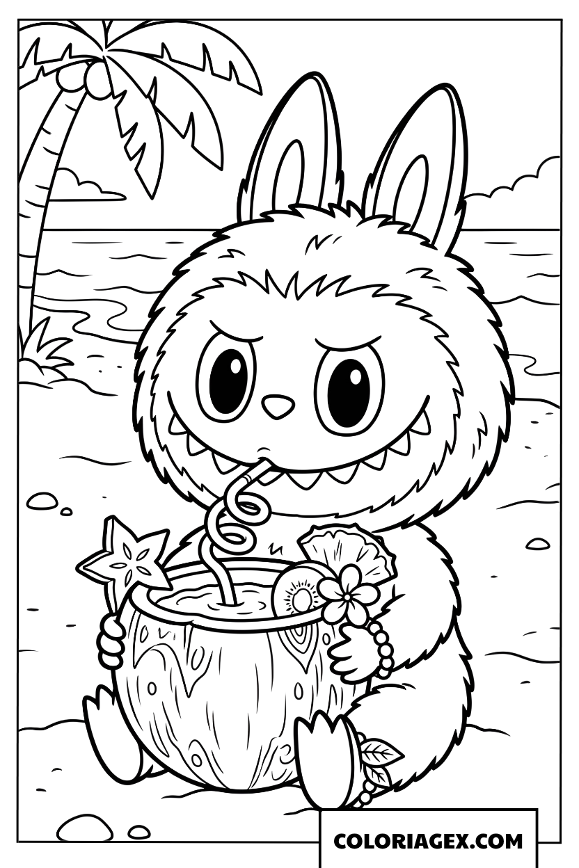 Coloriage Labubu boit de la noix de coco