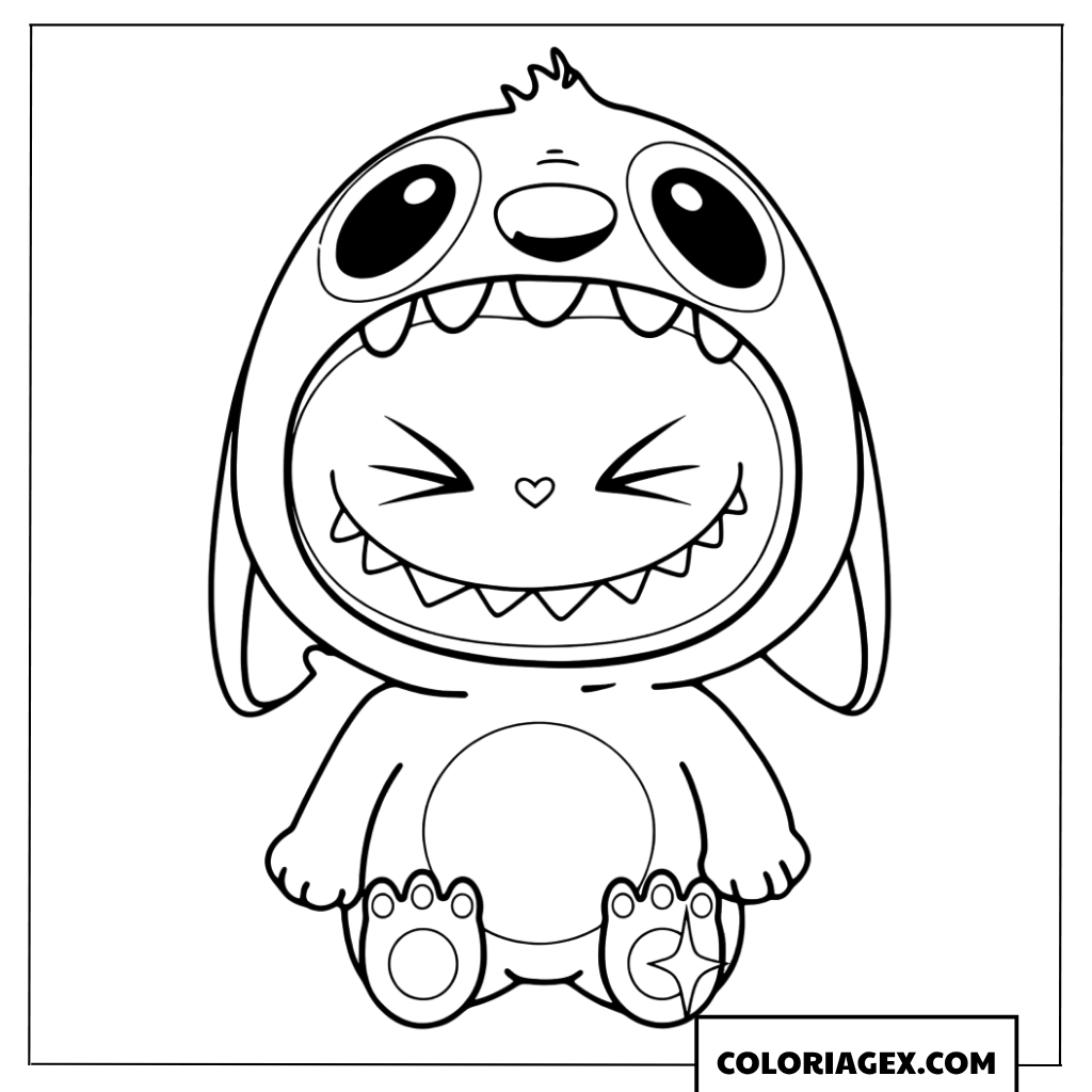 Coloriage Labubu dans le costume de Stitch