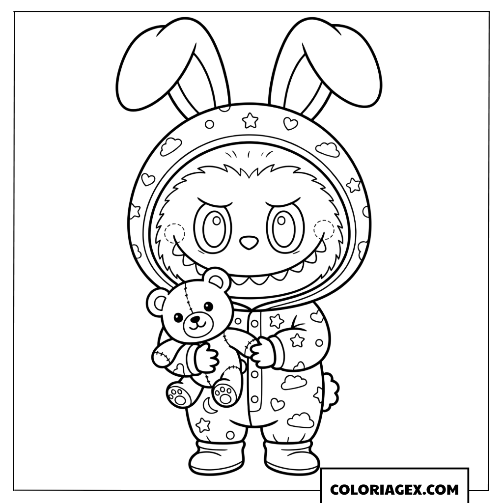 Coloriage Labubu dans un adorable costume de lapin