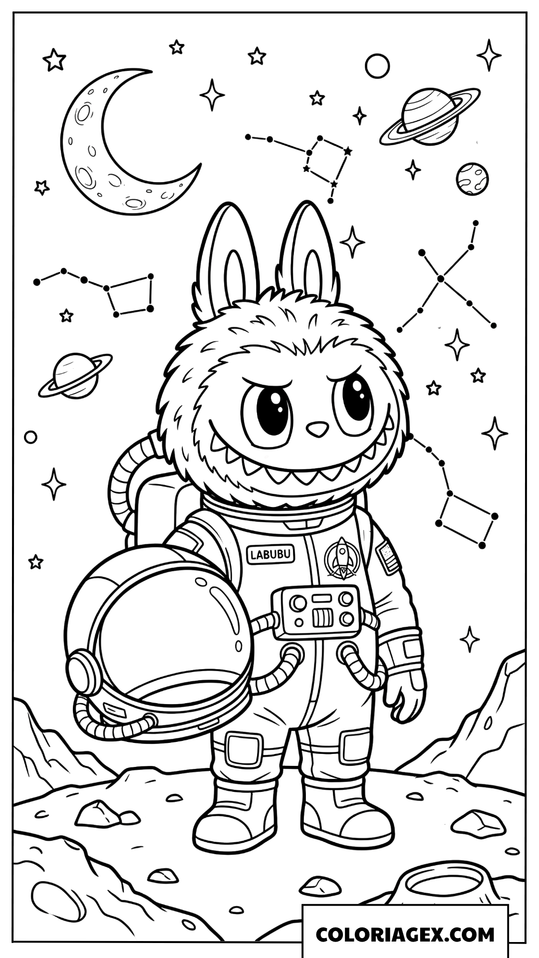 Coloriage Labubu deguise en astronaute dans l espace