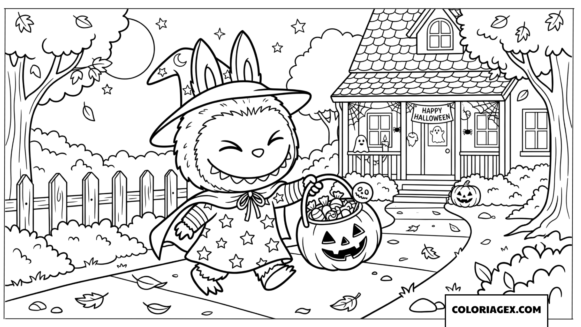 Coloriage Labubu deguise en sorcier pour Halloween