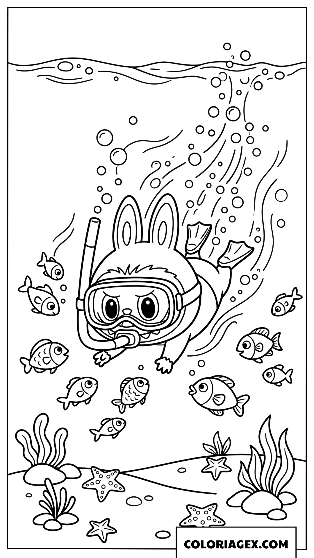 Coloriage Labubu fait de la plongee sous marine