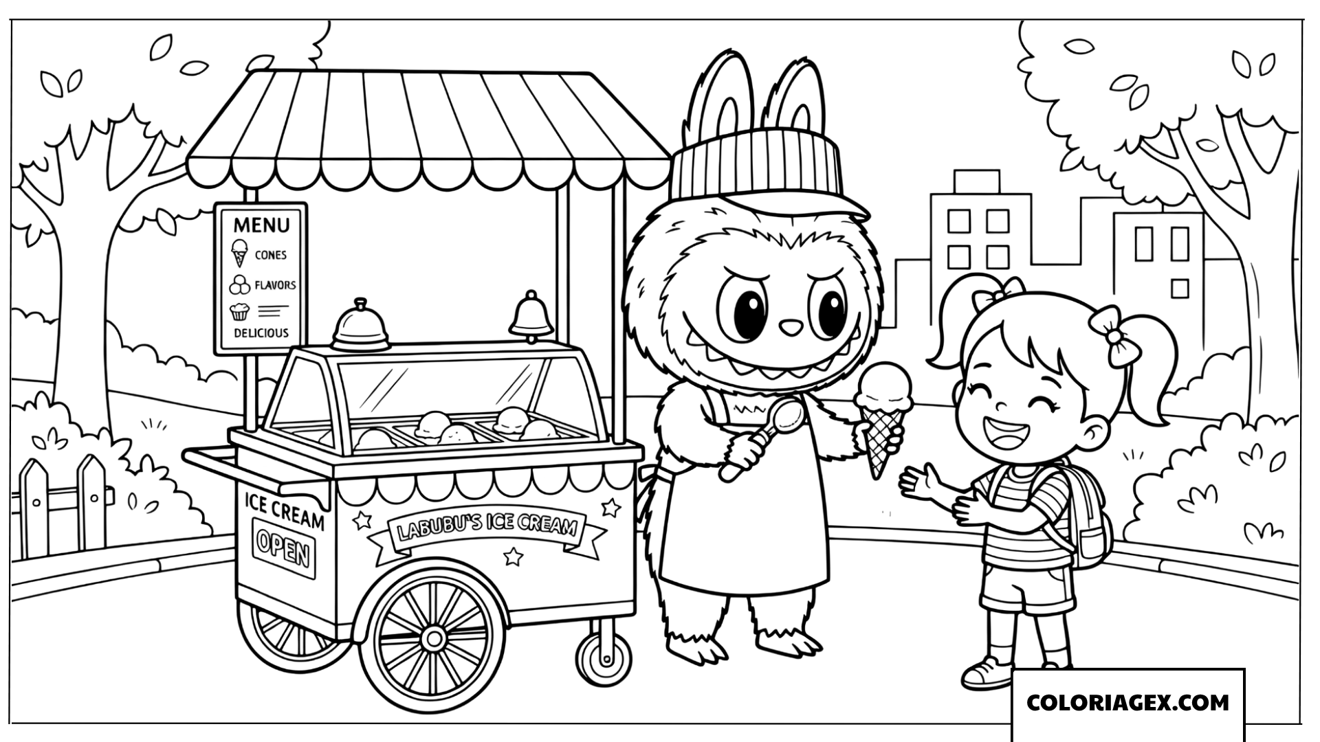Coloriage Labubu marchand de glace