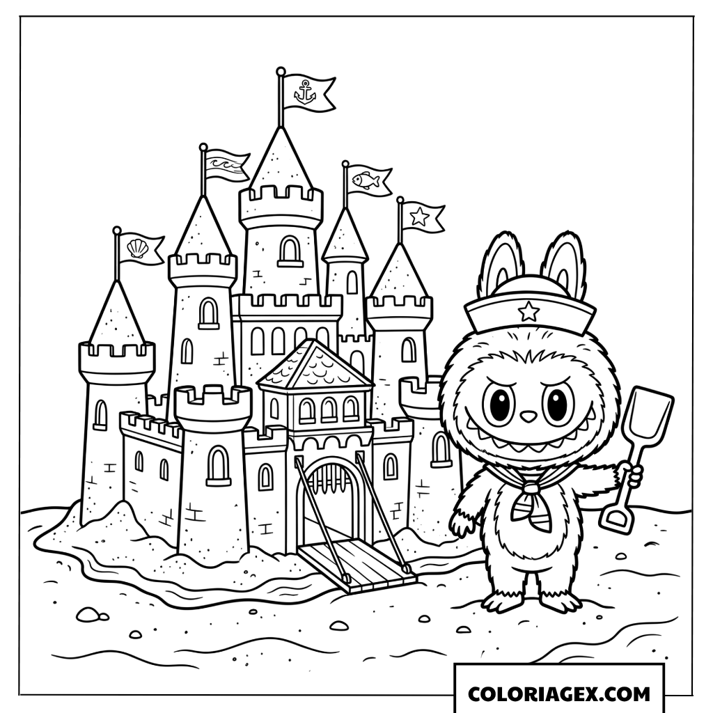 Coloriage Labubu marin au château de sable
