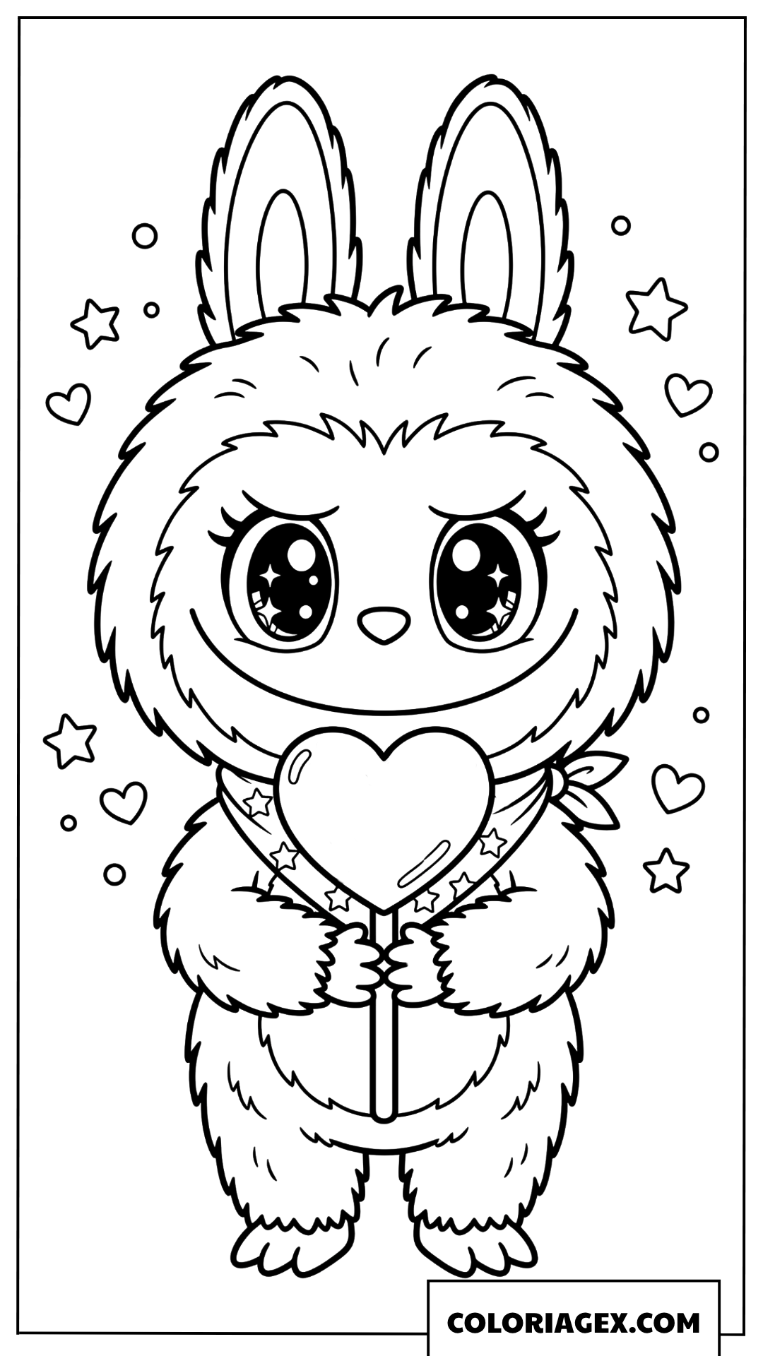 Coloriage Labubu mignon tient une sucette coeur