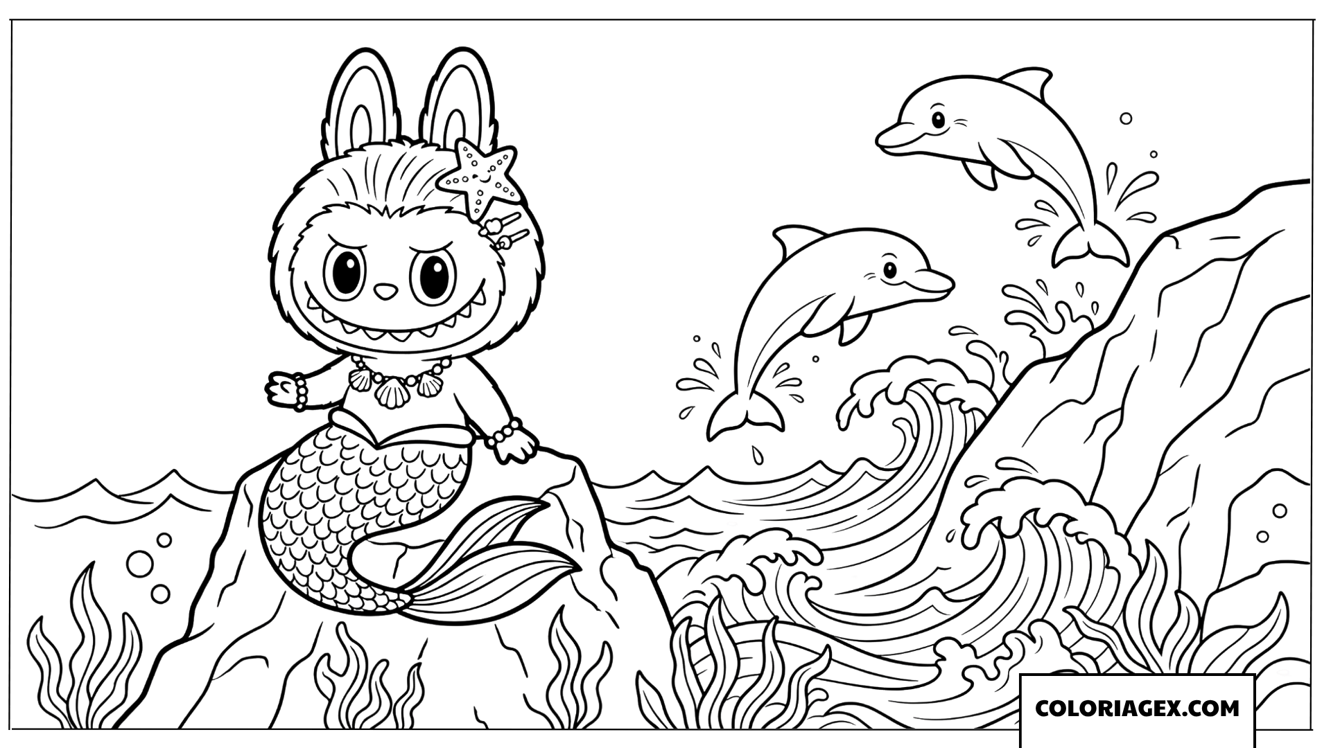 Coloriage Labubu sirene sous la mer
