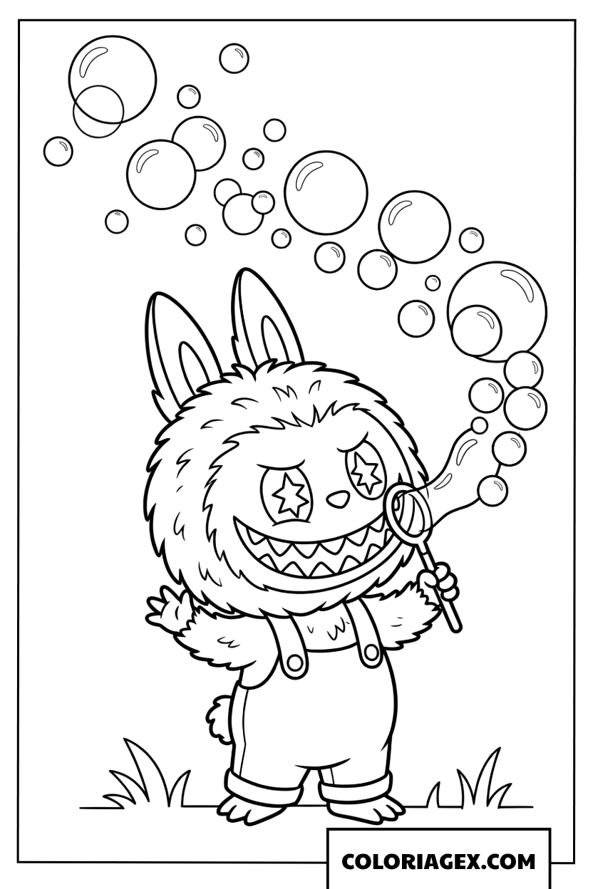 Coloriage Labubu souffle des bulles