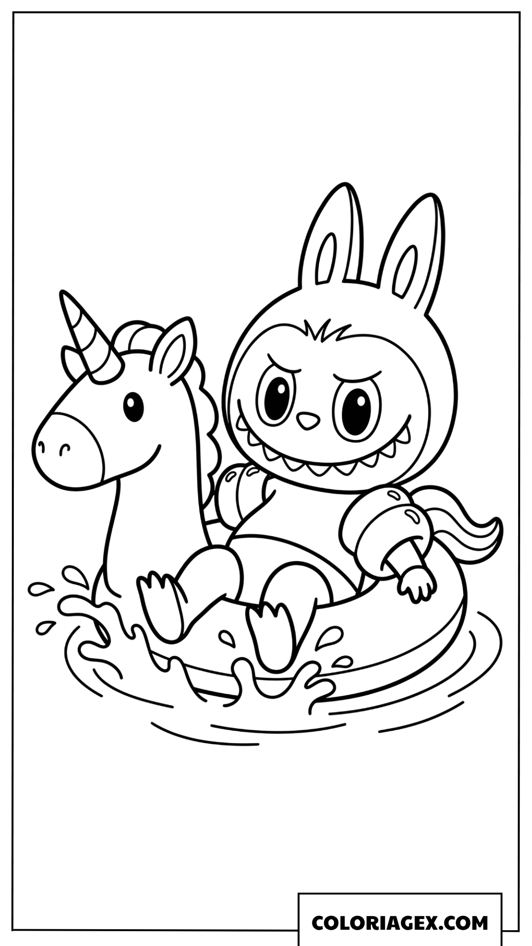 Coloriage Labubu sur une bouee licorne magique
