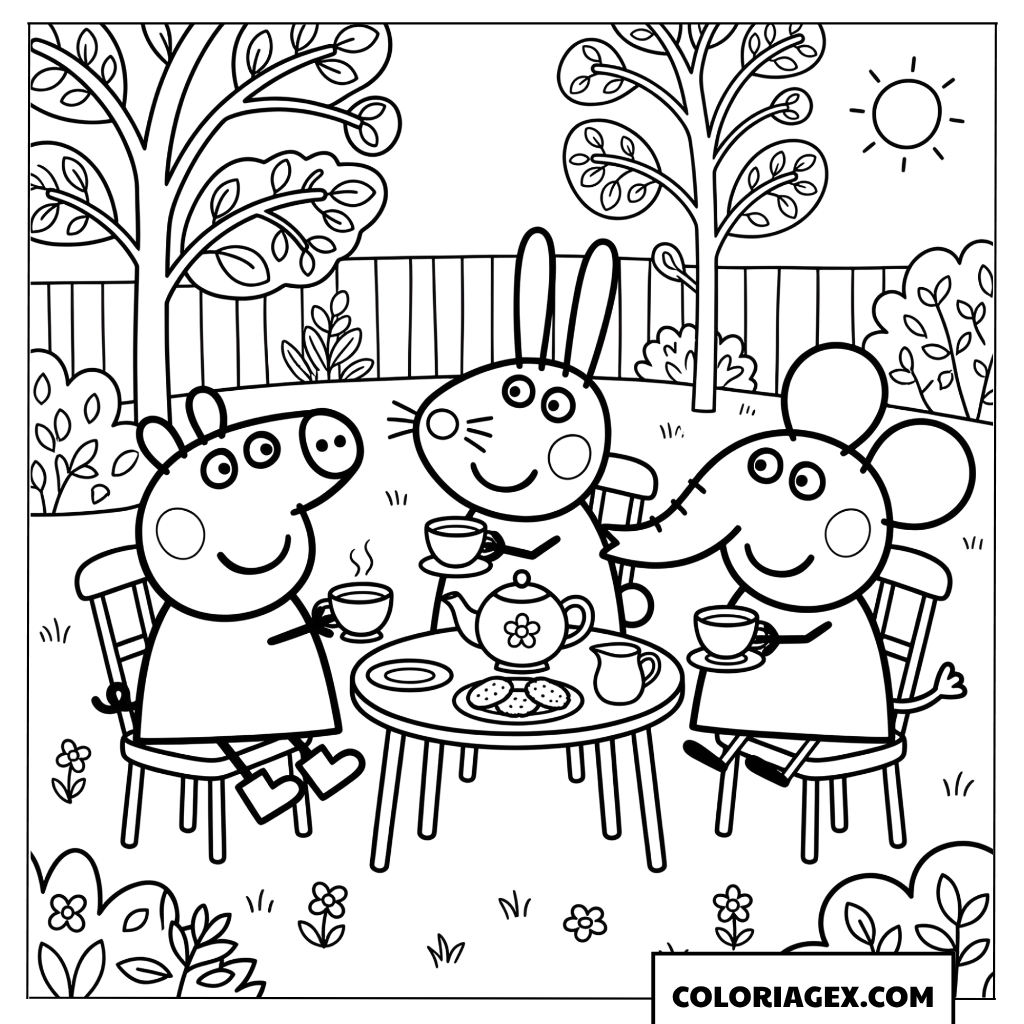 Coloriage Peppa Pig Rebecca Rabbit et Emily Elephant