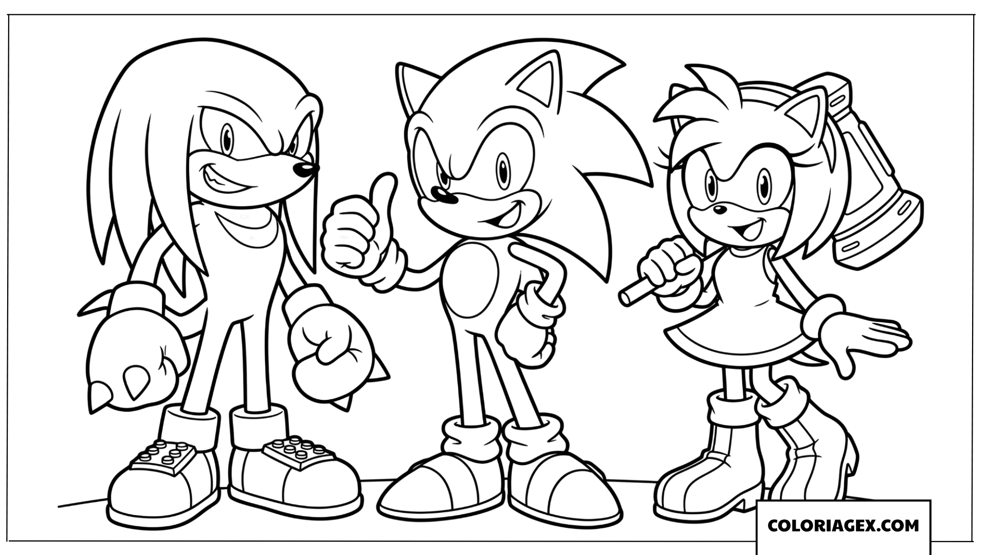 Coloriage Sonic avec Amy et Knuckles a la fete danniversaire