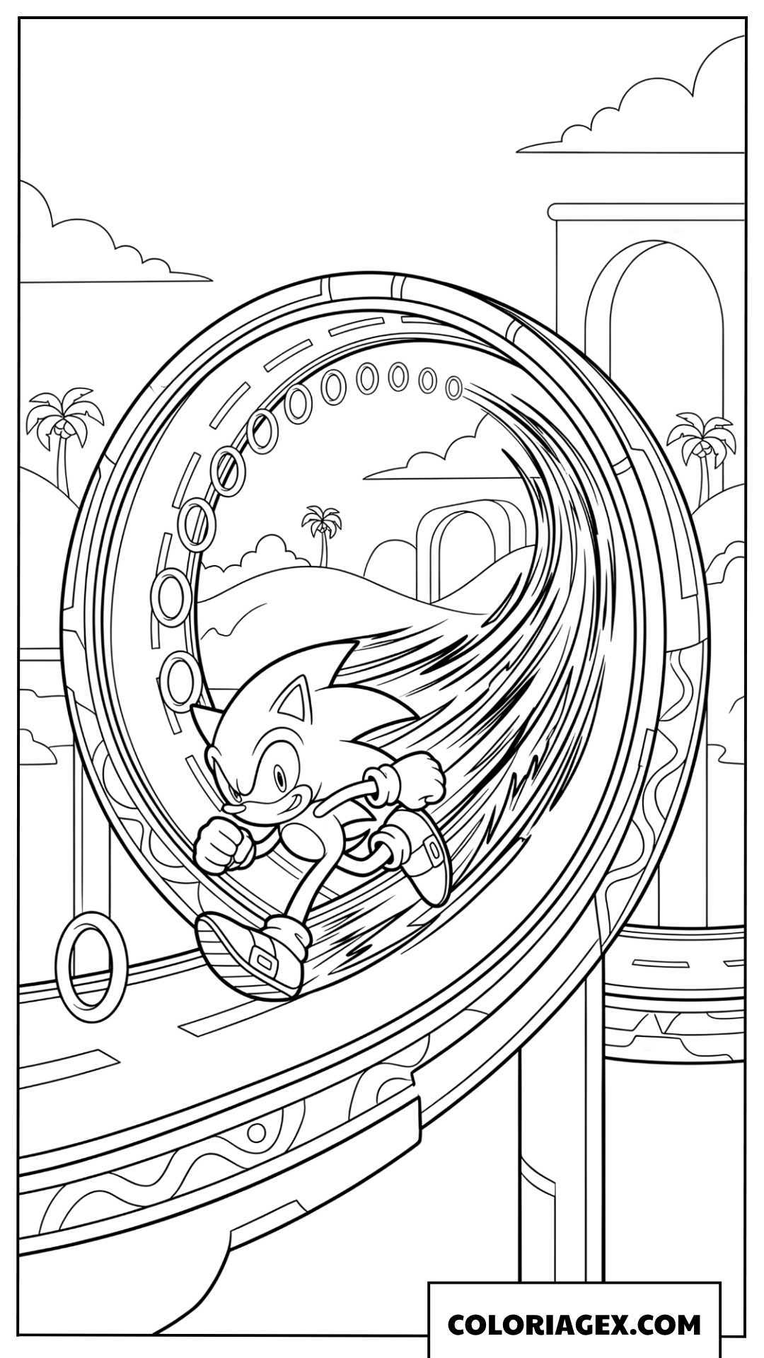 Coloriage Sonic courant dans une boucle loop