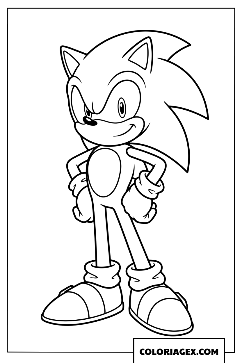 Coloriage Sonic debout avec une posture confiante de heros