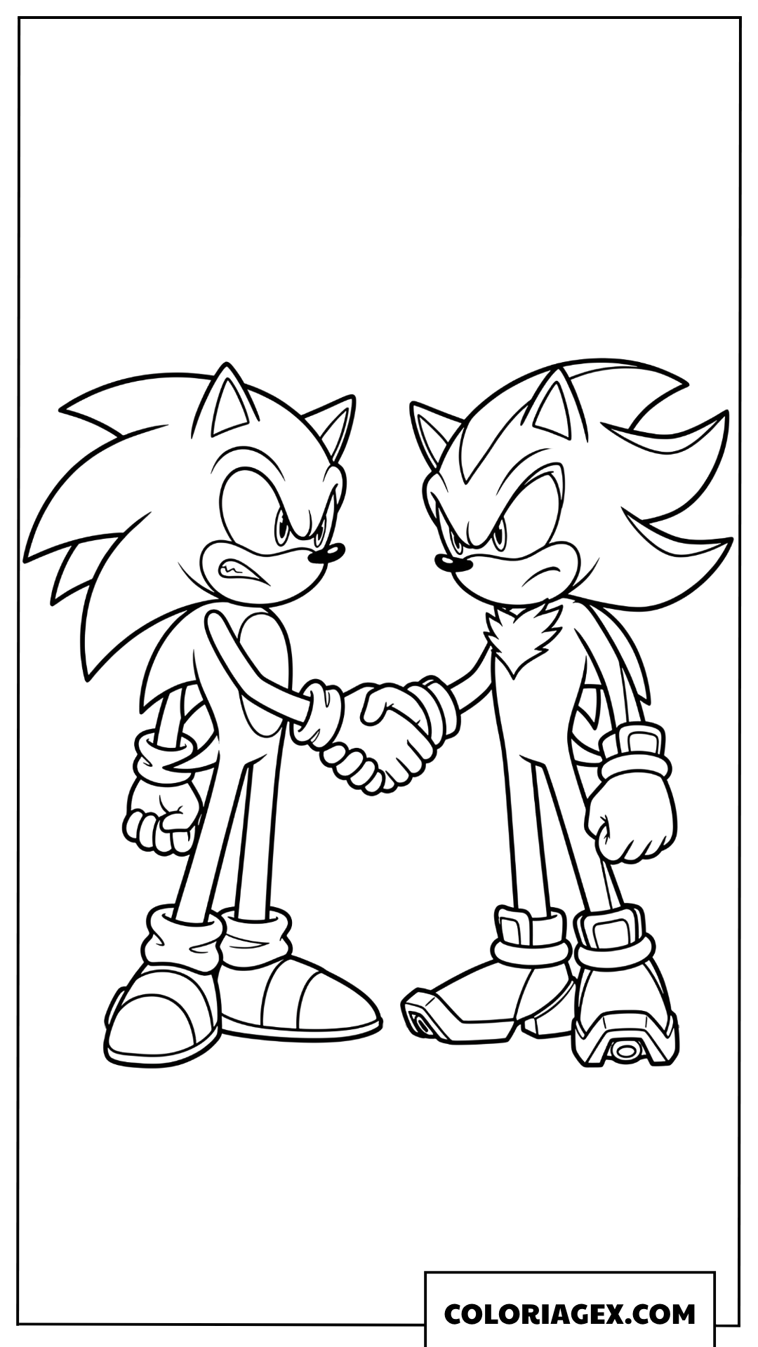 Coloriage Sonic et Shadow se serrent la main