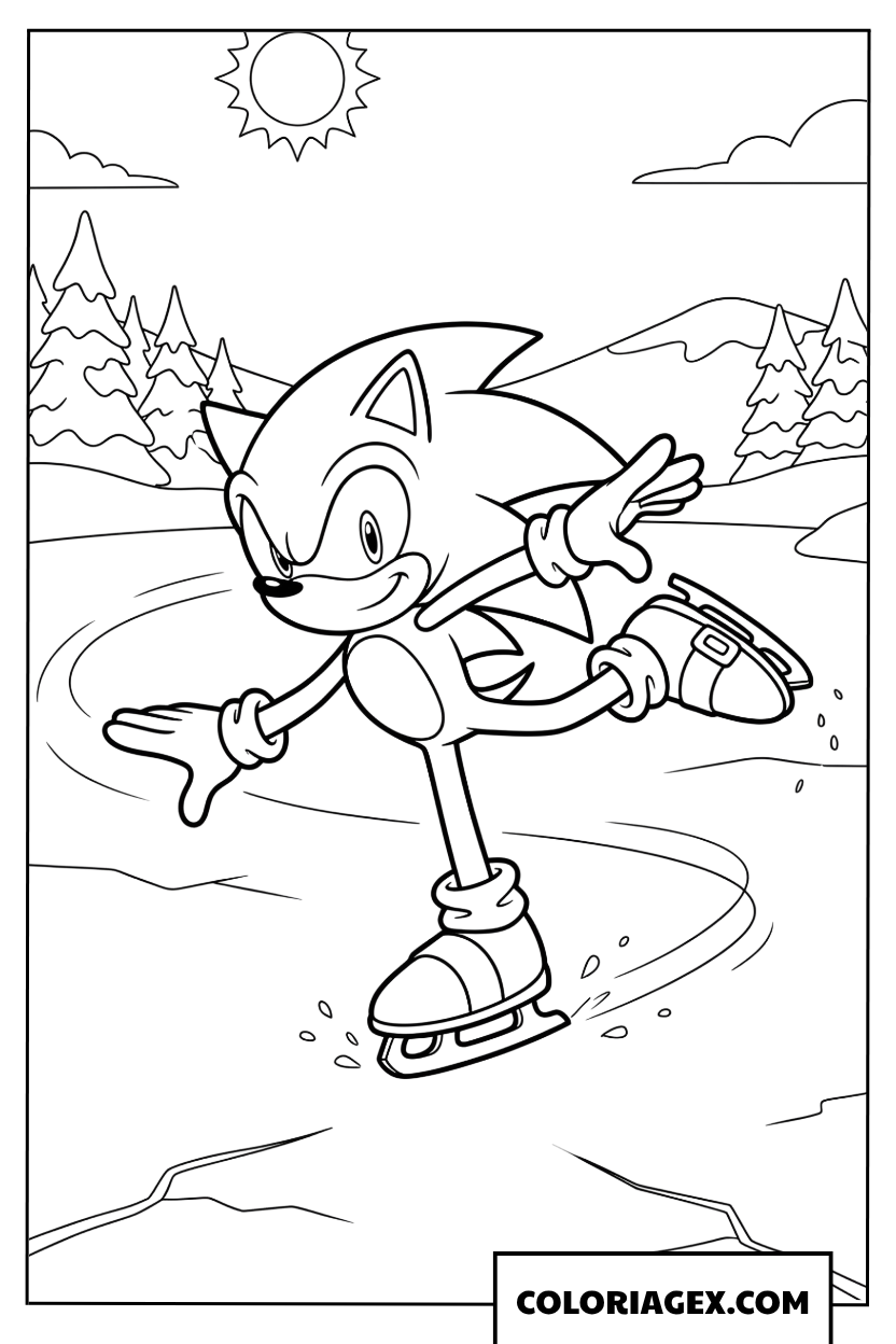 Coloriage Sonic patine sur le lac gele