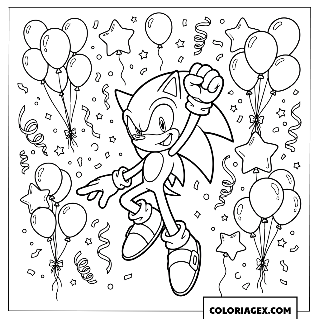 Coloriage Sonic prend une pose de victoire danniversaire