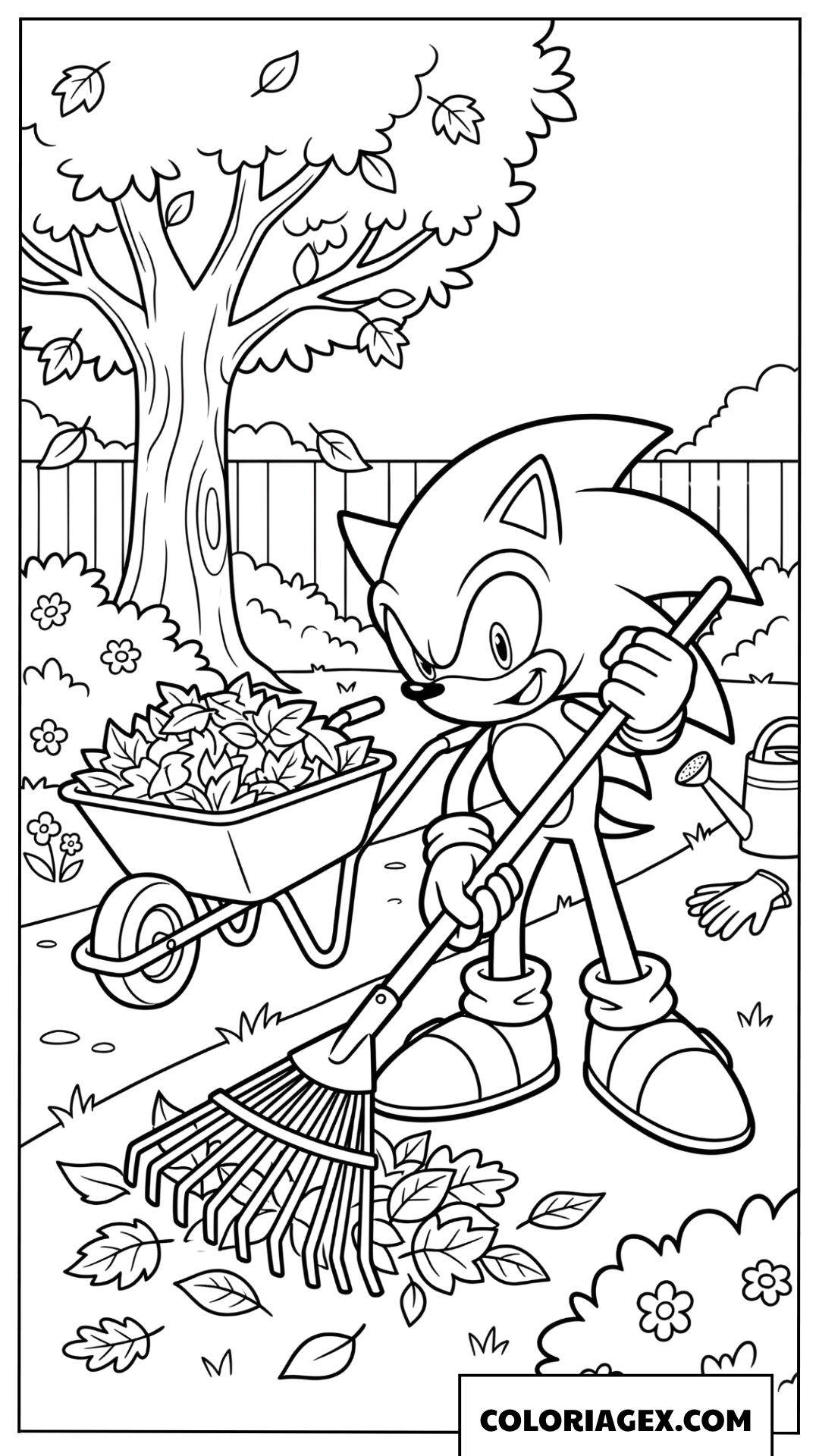 Coloriage Sonic ramasse les feuilles dautomne