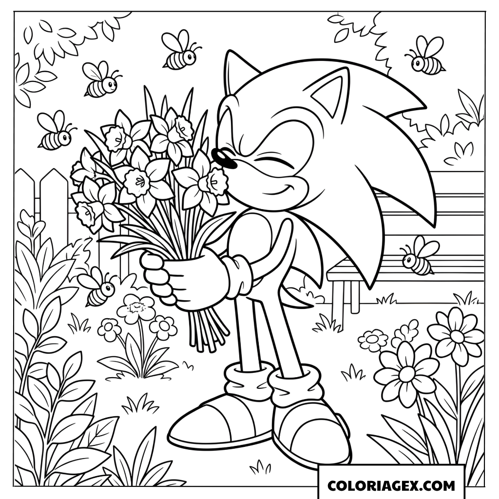 Coloriage Sonic sent les fleurs de printemps