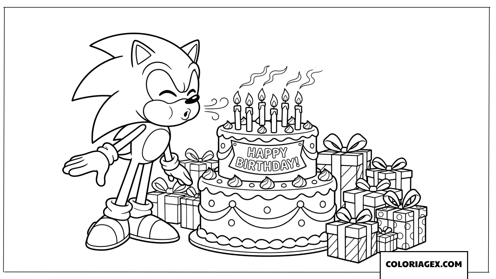 Coloriage Sonic soufflant les bougies de son gateau