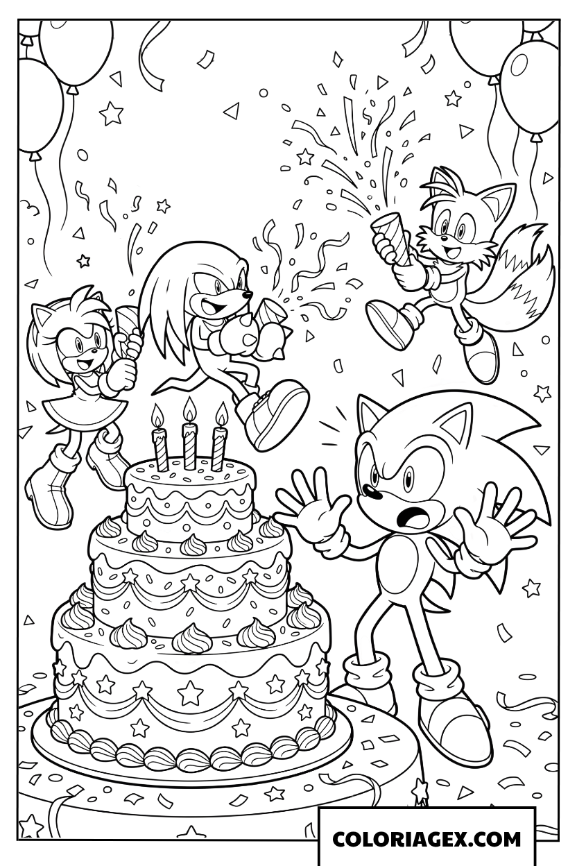 Coloriage Sonic surpris pendant sa fete danniversaire