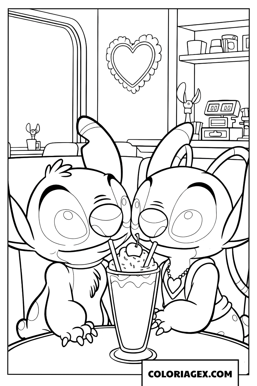 Coloriage Stitch et Angel au salon de glace
