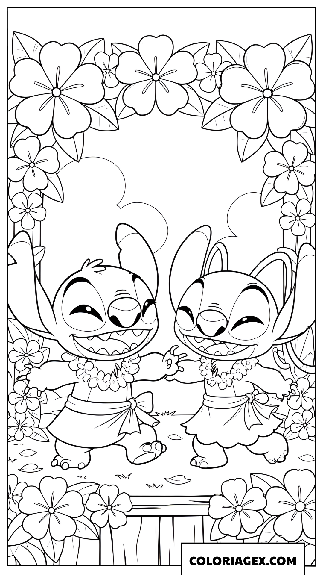 Coloriage Stitch et Angel célébrant un festival des fleurs