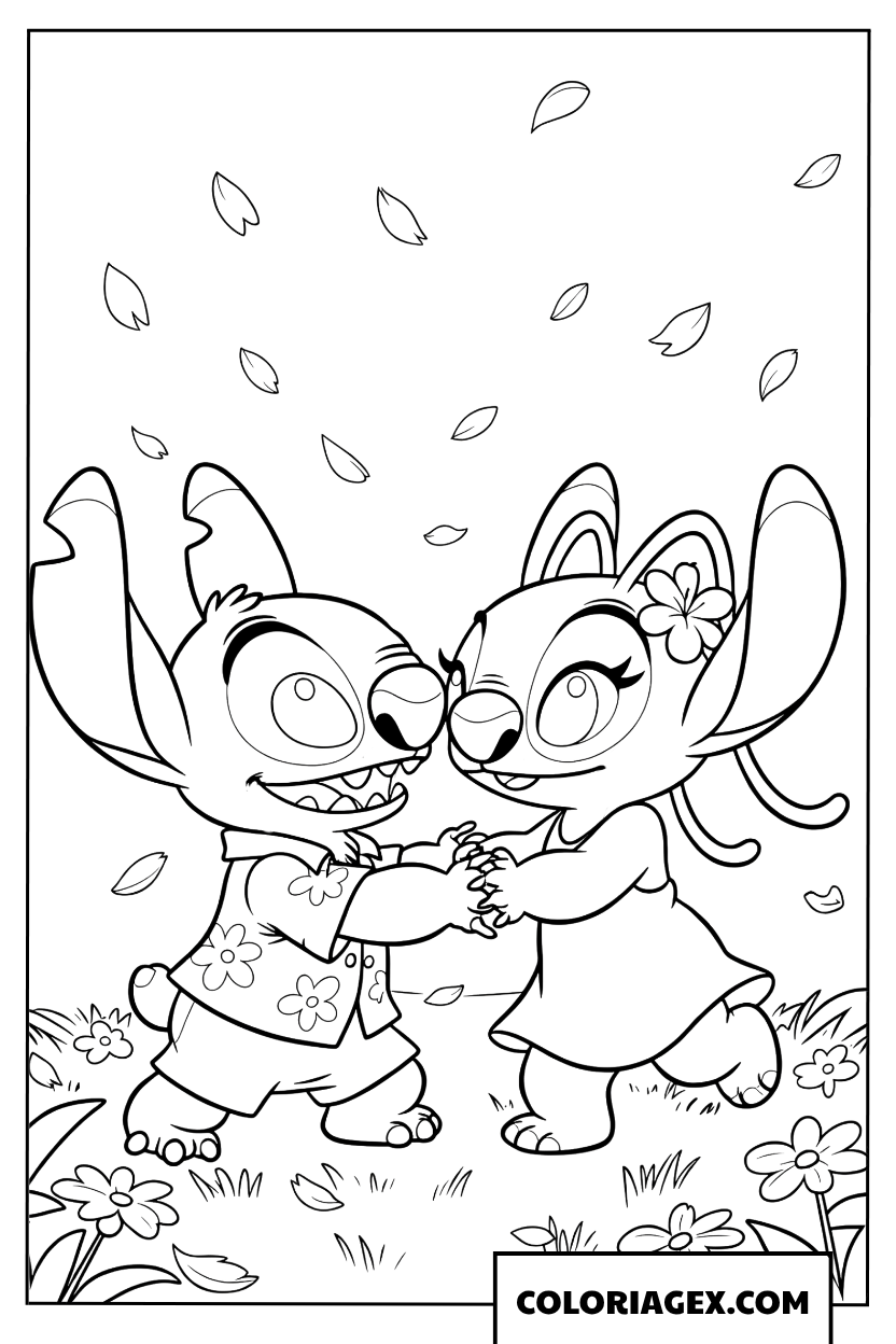 Coloriage Stitch et Angel dansant
