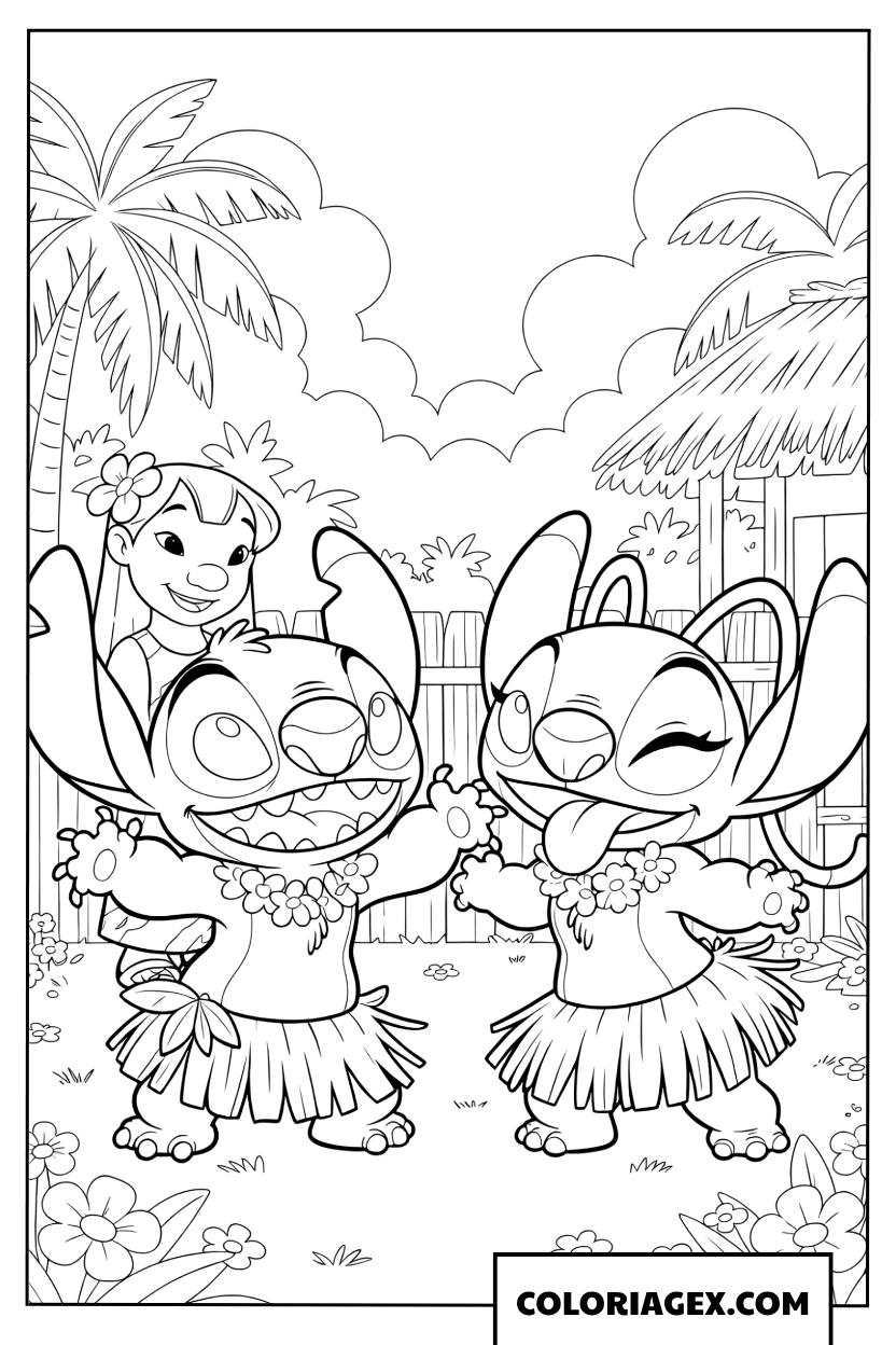 Coloriage Stitch et Angel dansent avec Lilo