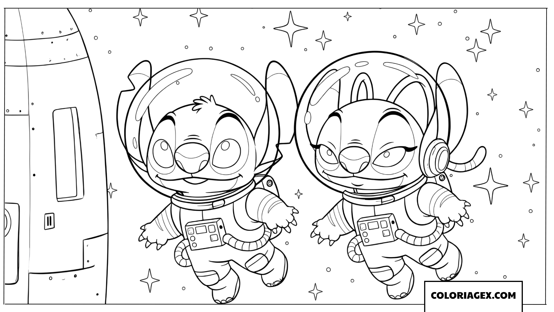 Coloriage Stitch et Angel explorent l'espace