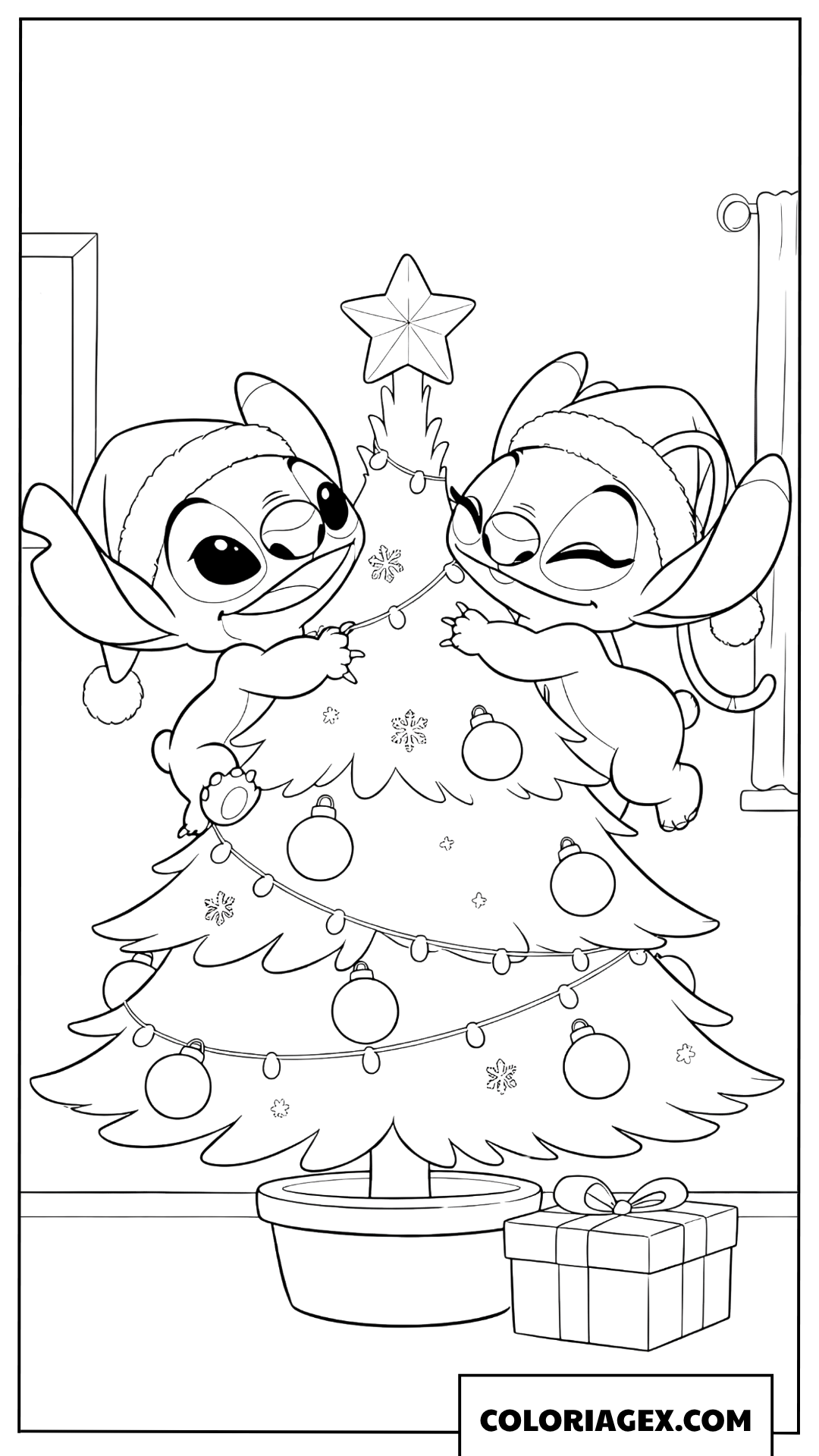 Coloriage Stitch et Angel fêtent Noël