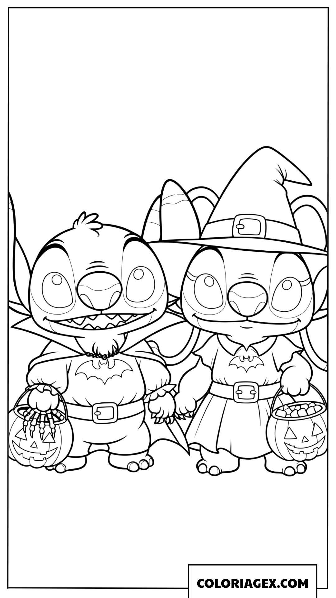 Coloriage Stitch et Angel pour Halloween