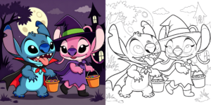 Coloriage Stitch et Angel pour les Fêtes ft