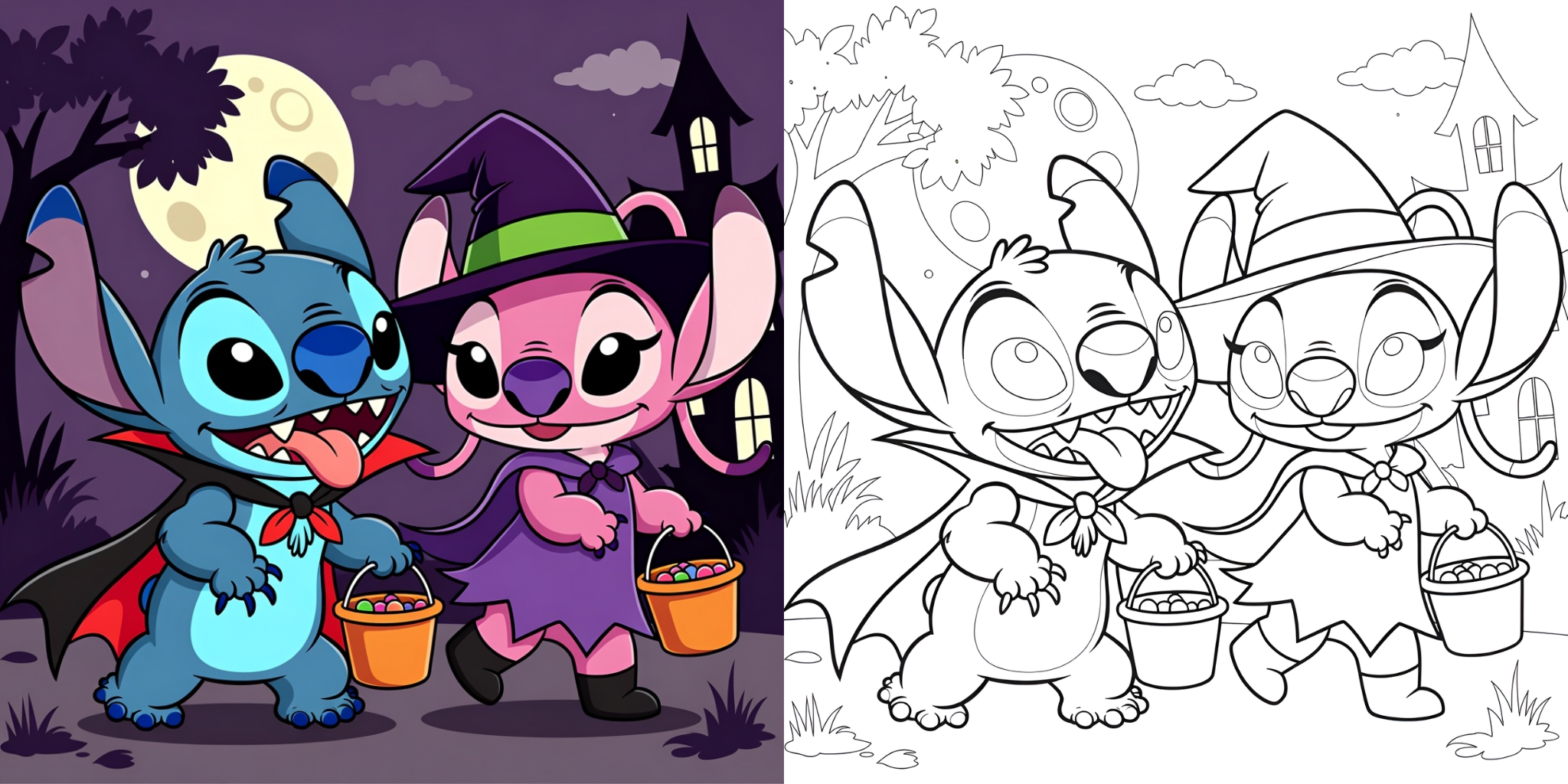 Coloriage Stitch et Angel pour les Fêtes ft