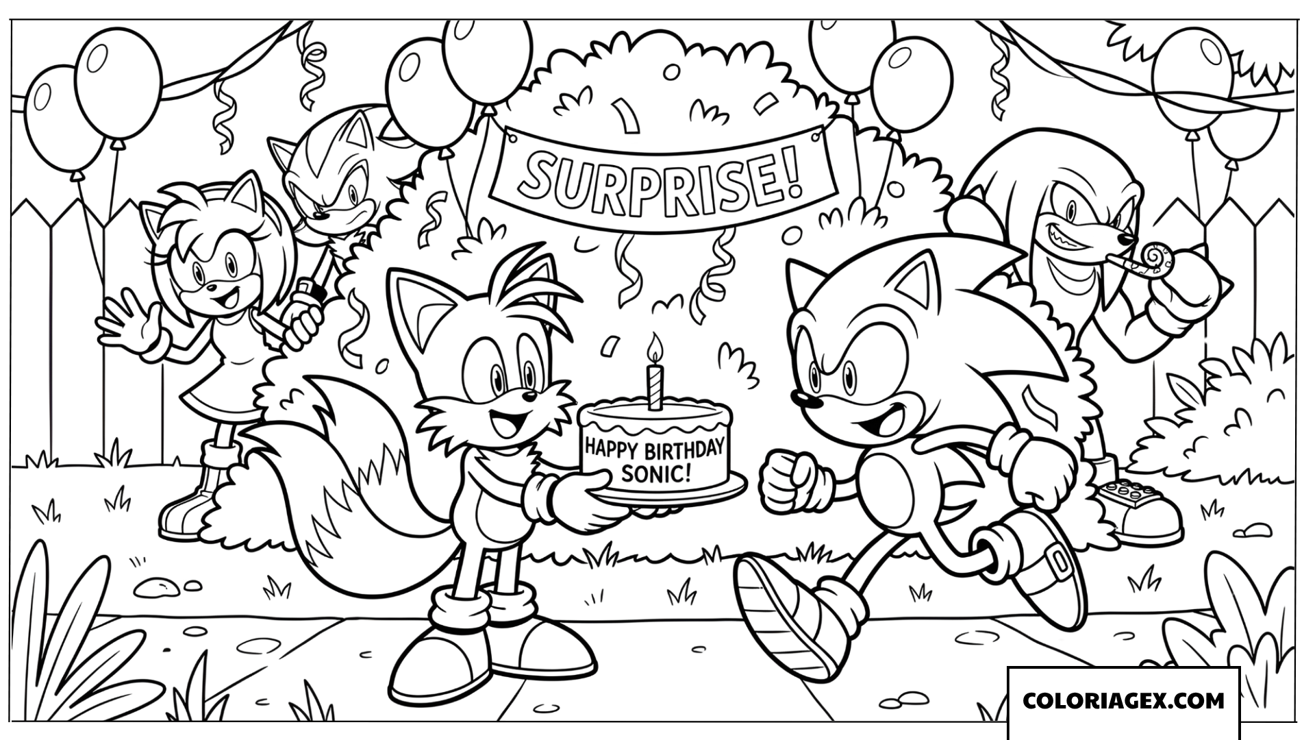 Coloriage Surprise anniversaire pour Sonic