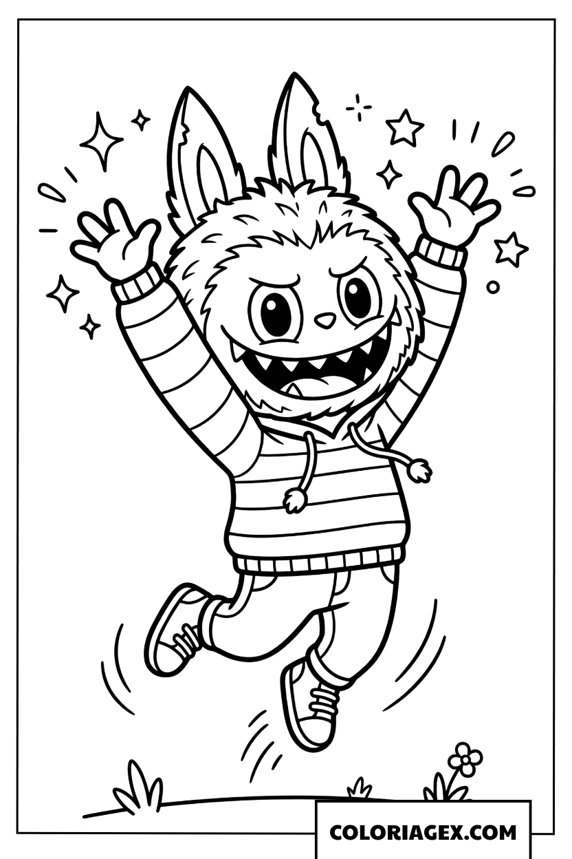 Coloriage de Labubu qui saute de joie
