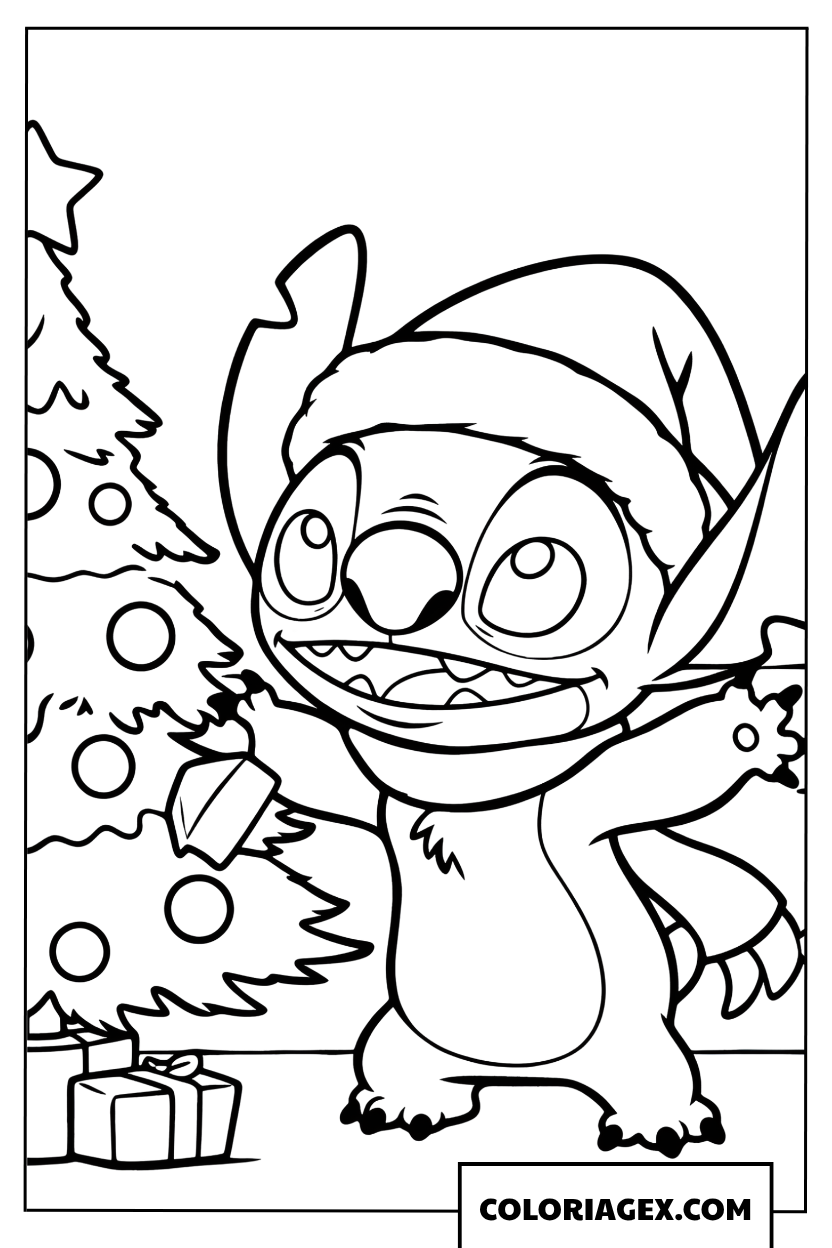 Coloriage de Stitch en Père Noël