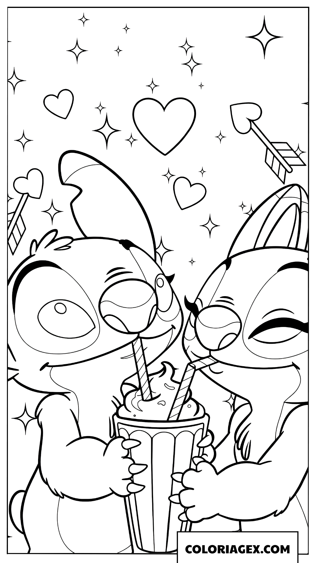 Coloriage de Stitch et Angel partageant une boisson