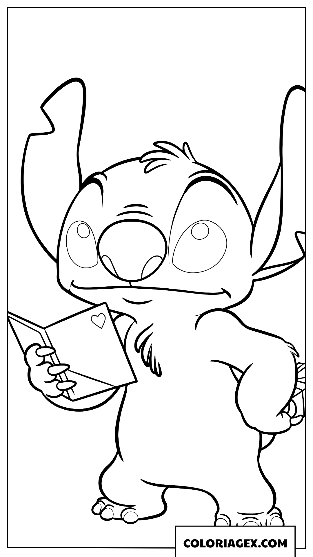 Coloriage de Stitch recevant une lettre d’amour
