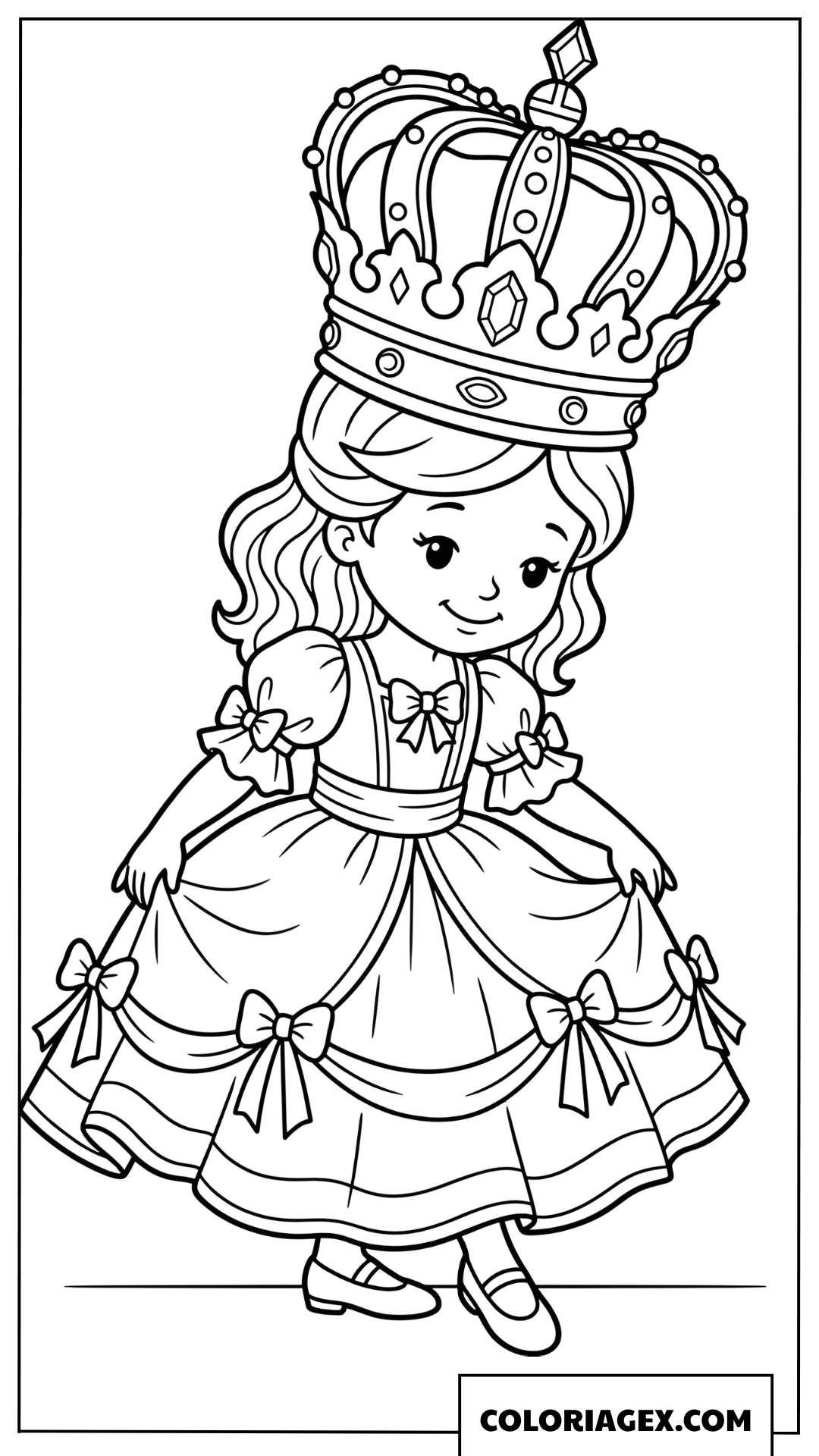 Coloriage petite princesse avec une grande couronne royale