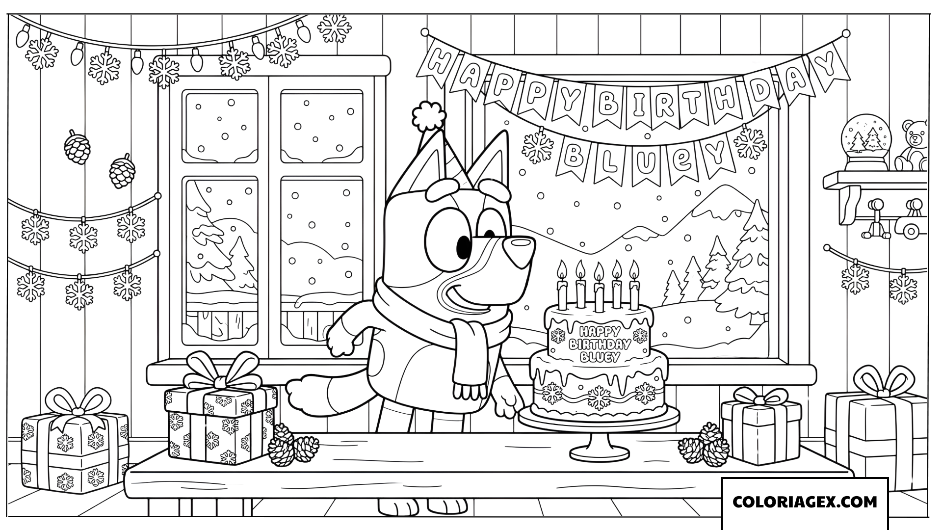 Dessin Bluey fête son anniversaire pendant une journée d hiver