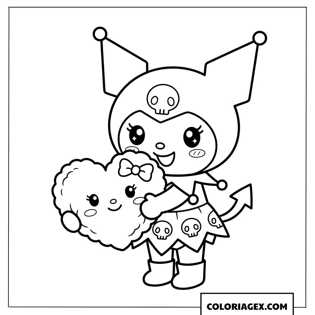 Dessin Kuromi avec nuage coeur mignon a colorier