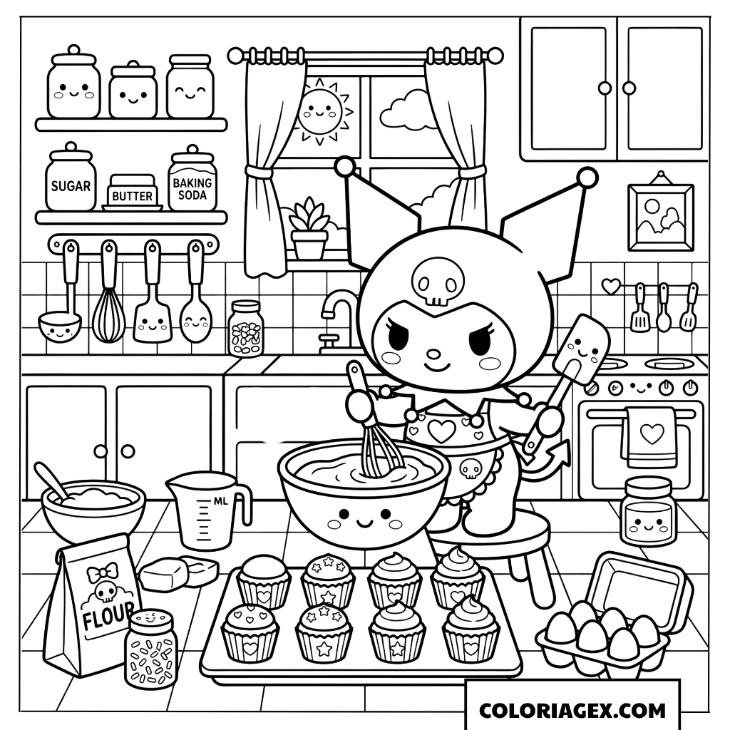 Dessin Kuromi cuisine cupcakes gourmands a colorier