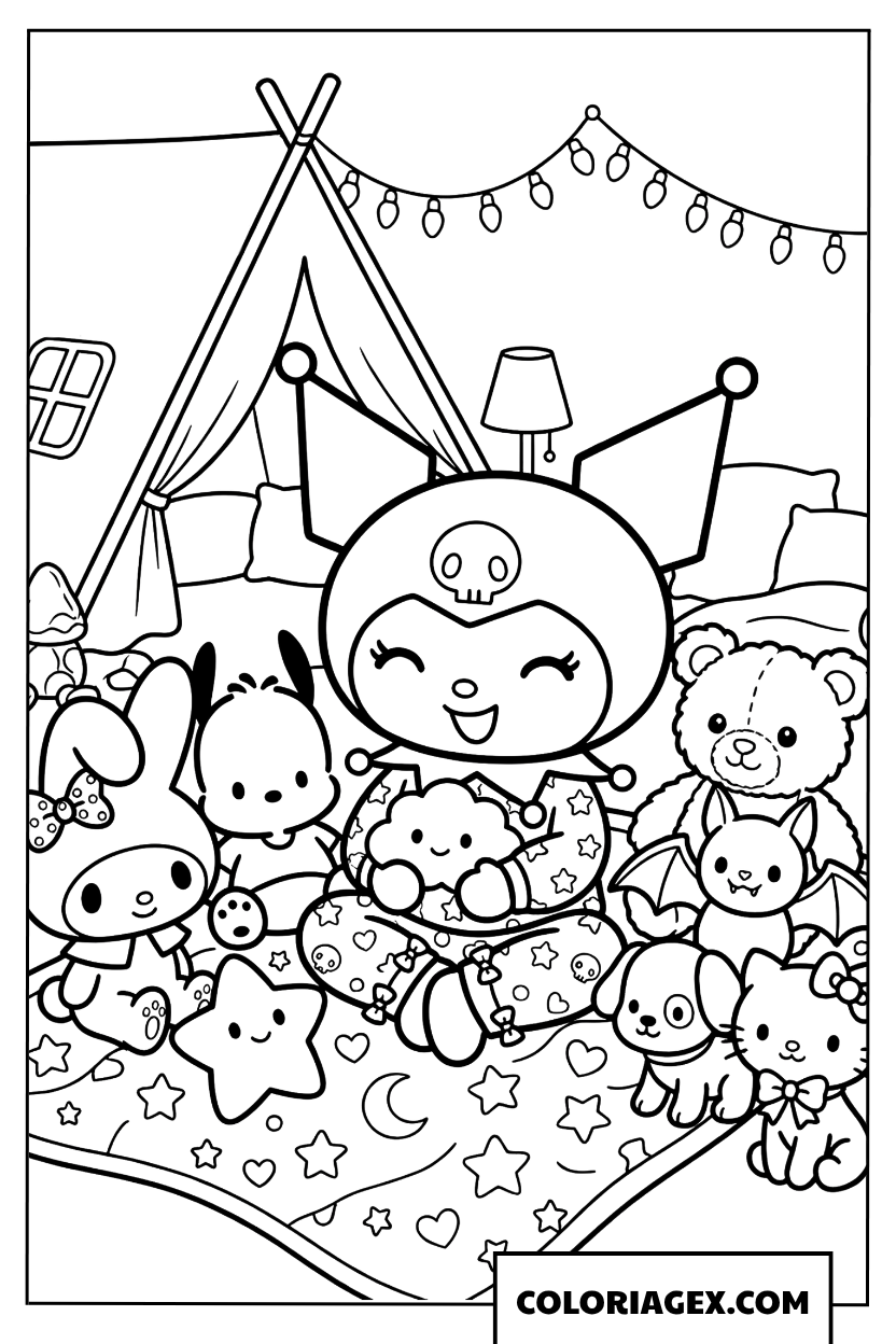 Dessin Kuromi en pyjama lors dune soiree slumber party