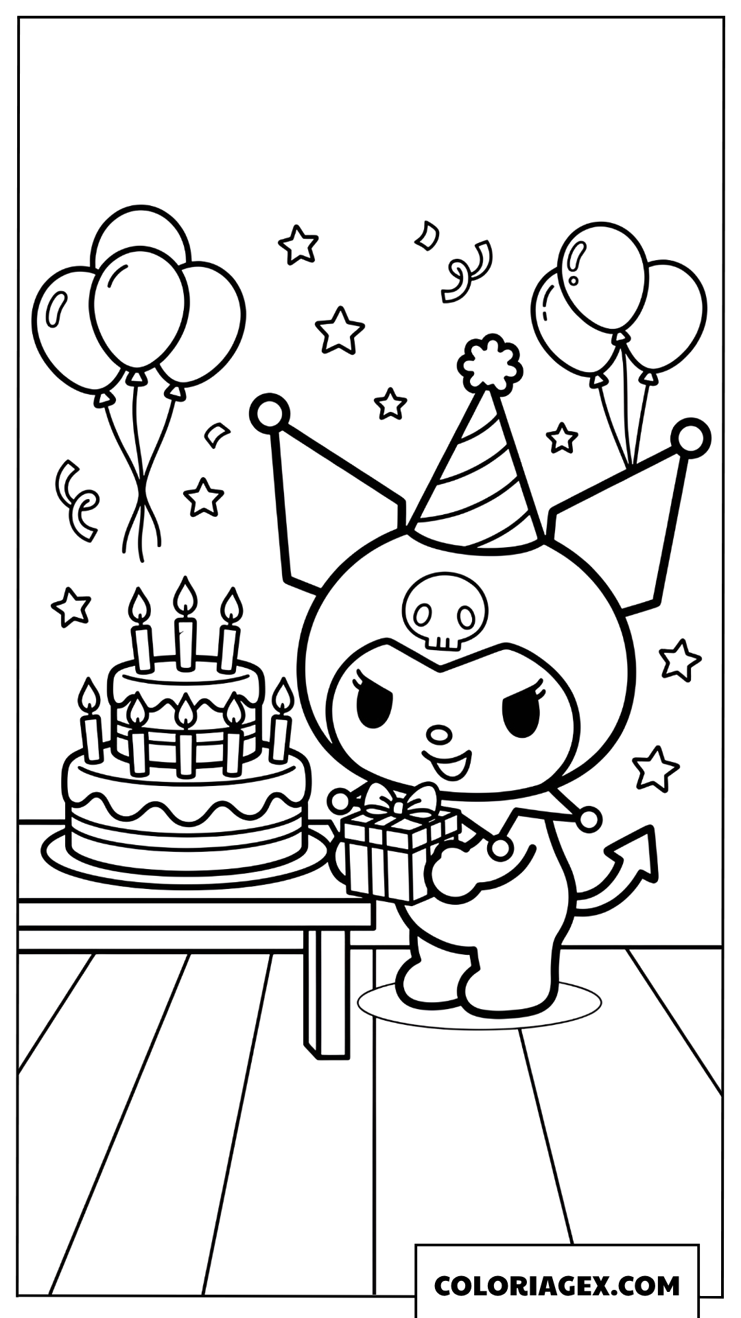 Dessin Kuromi fete anniversaire avec gateau et cadeau